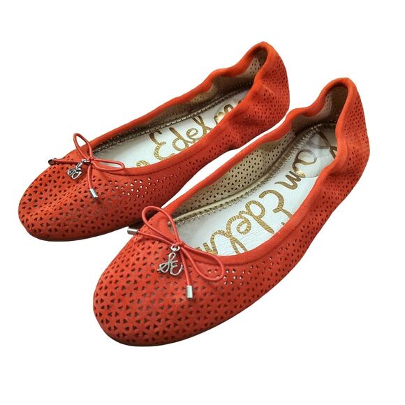 Sam Edelman Felicia Coral Red Laser Cut Out Ballet Flats Women's Size 6 - Picture 1 of 16